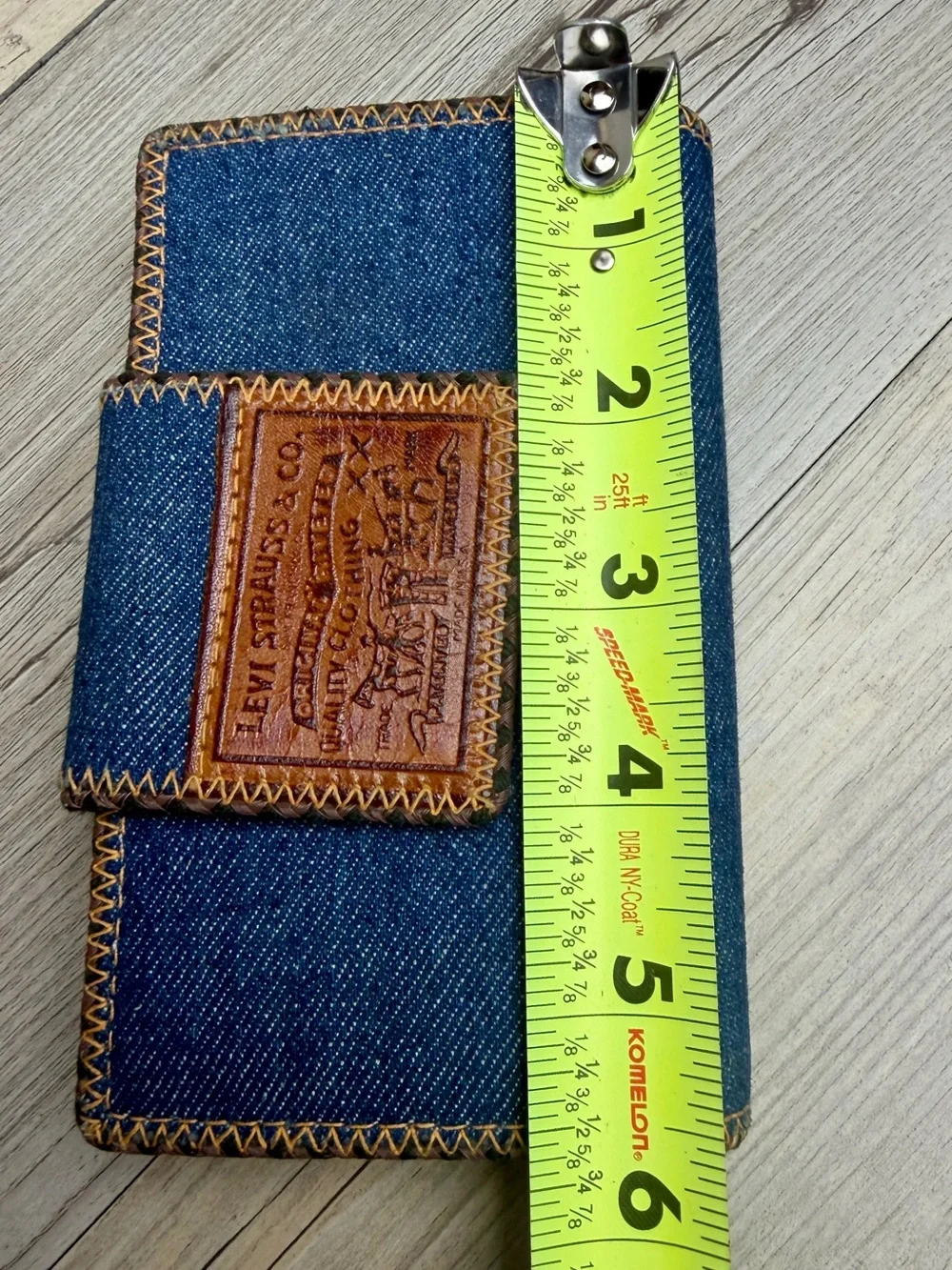 Vtg Levi Strauss & Co Denim Brown Leather Bifold Wallet w/Coin Purse